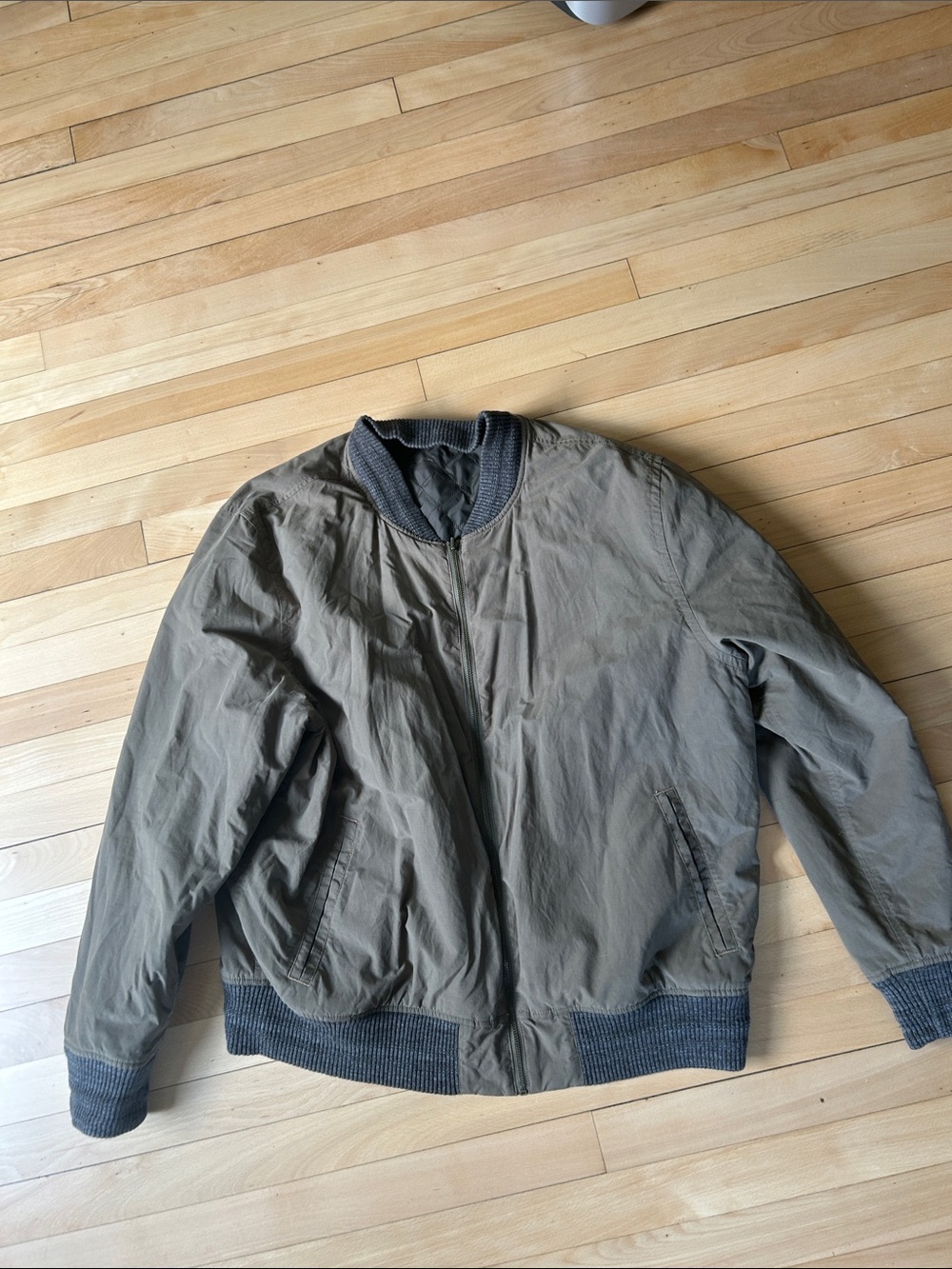 Men's Olive Bomber reversible Jacket with Rib Knit Trim